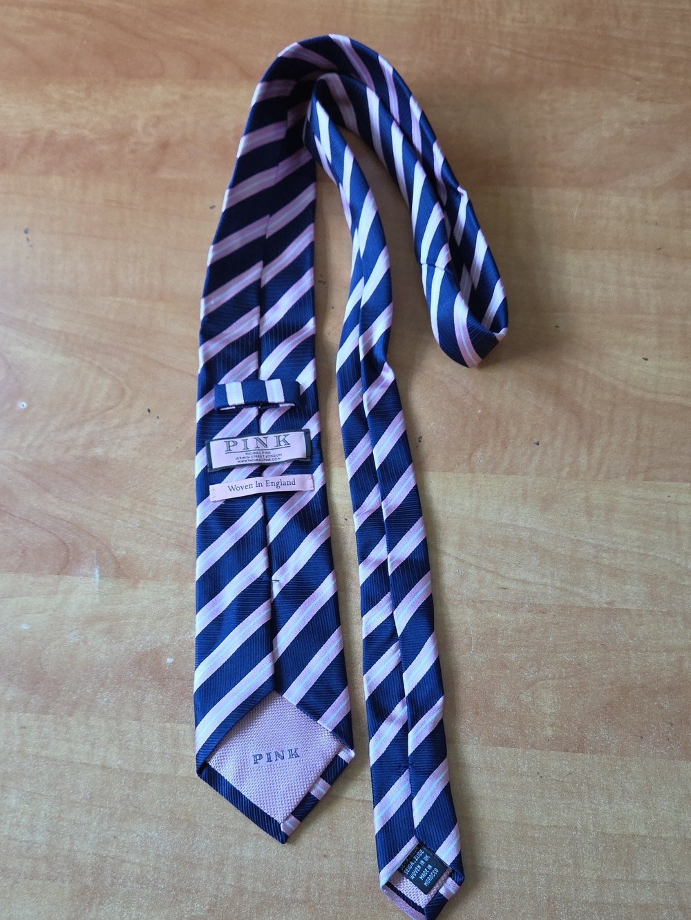 Thomas Pink Navy and Pink Striped Silk Tie
